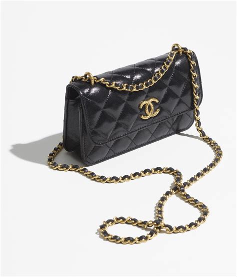 chanel phone holder with chain black|chanel flap phone holder.